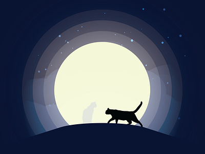 Moonlight Meeting animals cats feline illustration moon stars vector