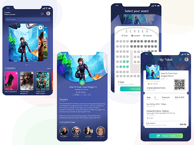 Movie App Iphone adobe xd animation app branding cinema clean app design icon iphone movie app movie booking movie card qrcode seat show ticket ticket app typography ux vector