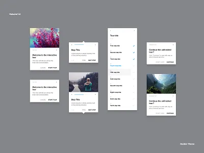Material Theme elements features guide help interactive interface learn navigation page presentation product site step by step tour web