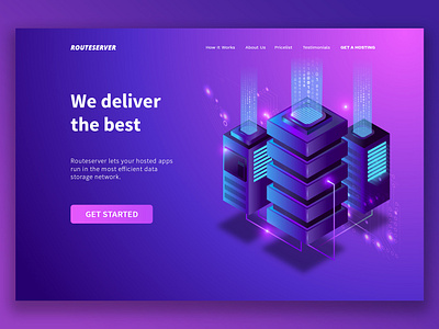 Routeserver Landing Page blue design homepage illustration isometric landing page modern neon pink technology ui ux vector web website