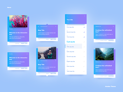 Neon elements features guide help interactive interface learn navigation page presentation product site step by step tour web