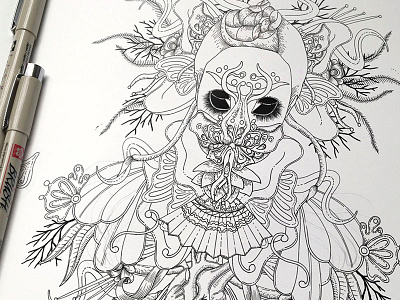 Bjork's Utopia WIP (ink) artwork bjork cover art drawing illustration ink ink on paper music sketch wip