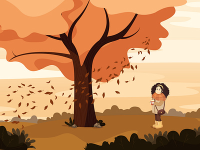 Autmn 2d 2d art art autmn character character design design fall girl illustration leaves nature orange tree vector