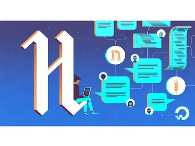 Dribbble Hacktoberfest cloud hackathon hacktoberfest illustration tech