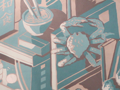 Painting progress crop blue california crab illustration isometric isometric illustration mural painting restaurant udon