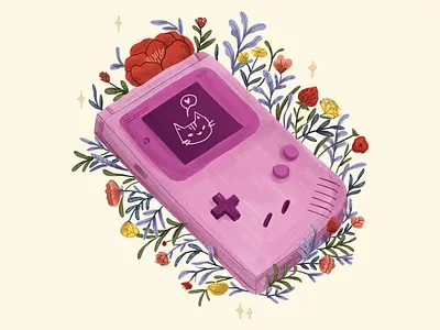 Game boy Nintendo art artist cat children illustration console draw flowers game game art gameboy illustration nerd nerdy nintendo plants