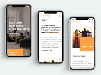 Mobile Couchsurfing concept couchsurfing design details digital digital product design mobile redesign responsive design ui ux web