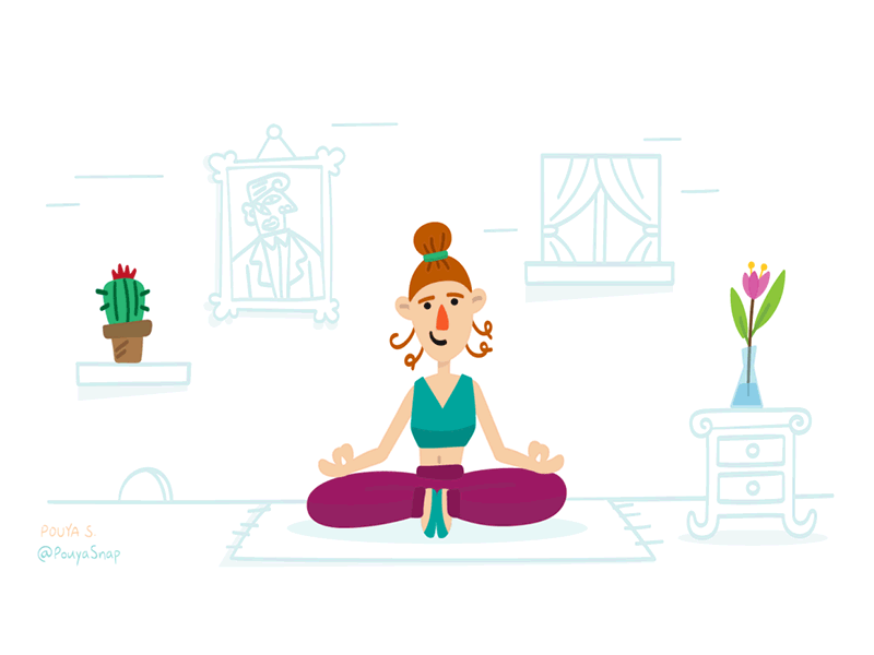 Meditation for all animation cactus character flower funny illustration meditation motion art motiongraphic room