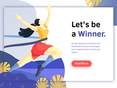 Be a winner flat vector girl illustration landing page leaves winner