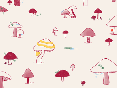 Drop and shrooms cartoon character children children art childrensbook childrensillustration cute doodle drawing illustration kid kidlitart mushrooms pattern photoshop picturebook rain raindrop wacom weather