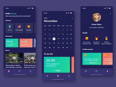 Trash Management App app dark app iphone 10 iphone x management app trash app trash management app ui ui ux ux