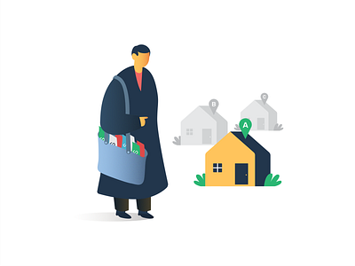 Illustration - Bulk Buyer body bulk bulk buyer character characters dribbble invitation flat design hand home house ikea illustration money properties property ui visual design yellow