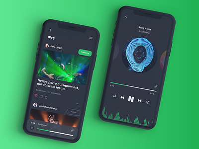 Vega Music IOS UI Kit app blog dark design ios iphonex light list listing mobile music player sketch ui user