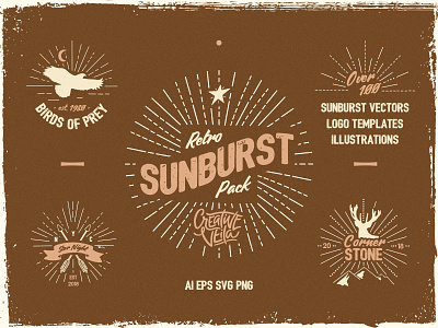 Vintage Glory: Sunburst Vector Set badge creative design free freebie generator hand illustration insignia kit logo made retro rustic set timber typography vector veila vintage