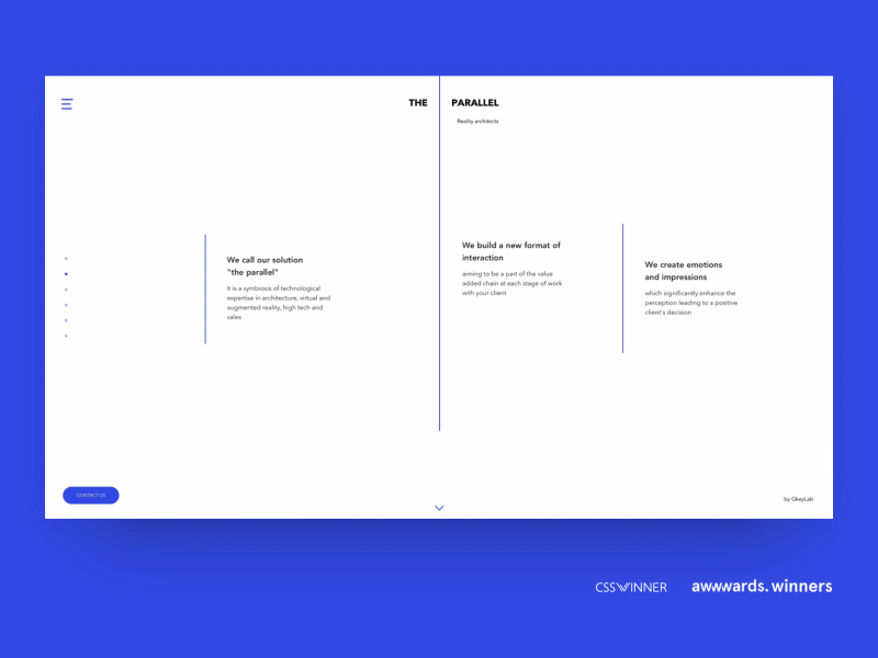 The Parallel animation interactive landing minimalism parallel promo ui ux vr