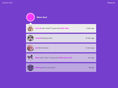 Daily Ui #047 - Activity feed action activity activity feed animal app board app dashboard cat daily ui dailyui digital feed flat interface likes pet share social social app ui web