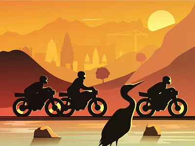 3 bikes art background bike bikes design flat heron india moto motorcycles mountain river sketch sunset