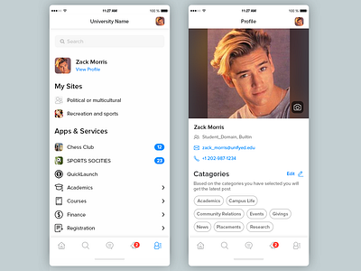 Student App: Navigation and Profile app designer category ui navigation ui profile ui student app student profile