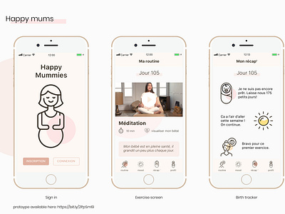 Happy mums - iOs app for pregnant women birth illustration ios meditation moodtracker pregnancy prototype typography ui wellness