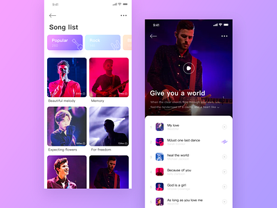 song list app music sing singer song song list ui ux