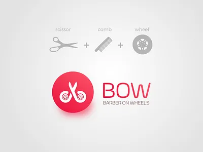 BOW Logo Design barber barber logo barberonwheels branding circle comb concept concept design illustration logo on wheel round scissor sketch