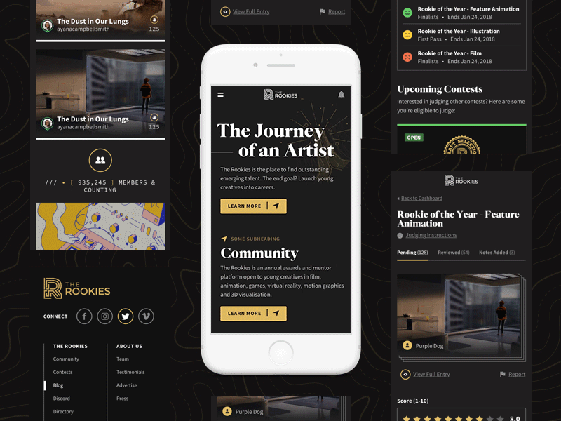 The Rookies Mobile dark footer gif map mobile mobile animation principle prototype responsive table tabs ui web design