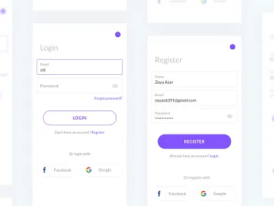 Login & Register android app form input ios login minimal mobile register sign in sign up ui ui elements zoya azar