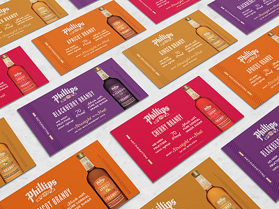 Flavored Brandies Shelf Talkers bottle shot branding brandy distillery label design phillips pos print redesign typography