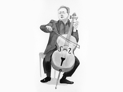 Yo-Yo Ma drawing gouache illustration ink pen portrait