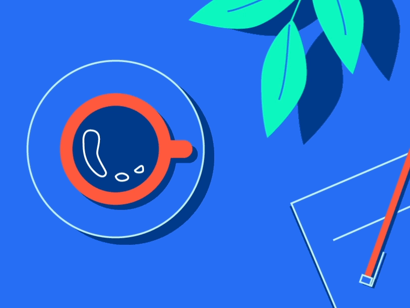 lil' morning scene animation coffee desk flat gif illustration morning motion graphics mug paper pen plant still life table work