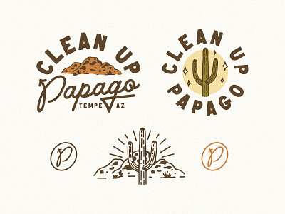 Clean Up Papago Branding arizona branding branding and identity cactus desert logo logo design monogram mountains nature p papago secondary marks trash western