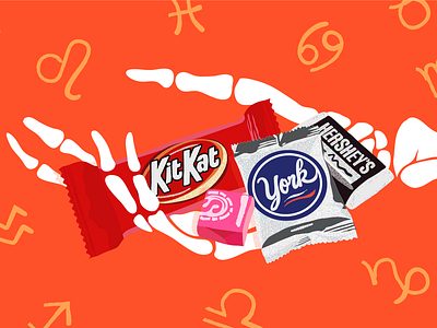 Zodiac Signs as Candy apartment therapy candy editorial halloween hand hersheys horoscope illustration kit kat signs skeleton starburst york zodiac