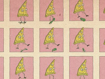 KICK FLIP 360 animation comic frames illustration pizza skateboard