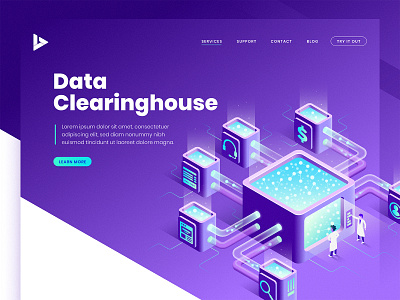 Data Clearinghouse Landing data gradient illustration isometric landing science scientist tank tech technology web