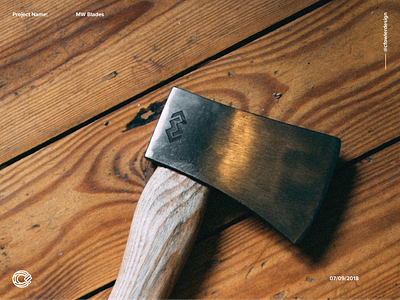 MW Blades - Etched Metal Axe Mockup artisan axe design bladesmith brand identity branding craftsman lettering logo logo design logo designer logotype m logo w logo