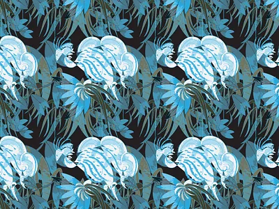 night birds illustration repeat print surface design textile design vector