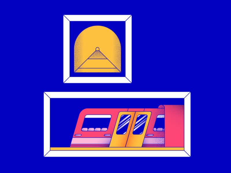 An unreliable service animation colours delay flat frame grain graphics illustration late motion service simple speed texture train tunnel