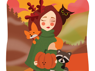 Herbstvoll autumn design forest animals herbst illustration pumpkin sonbahar vector