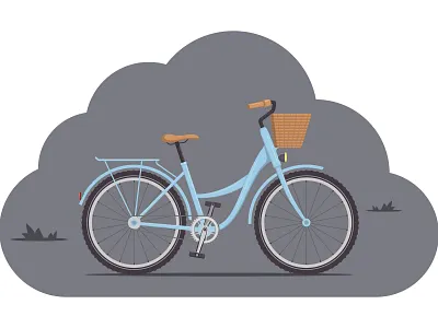 Cute women's retro bike basket bicycle bike blue illustration retro sport transport travel vector vintage