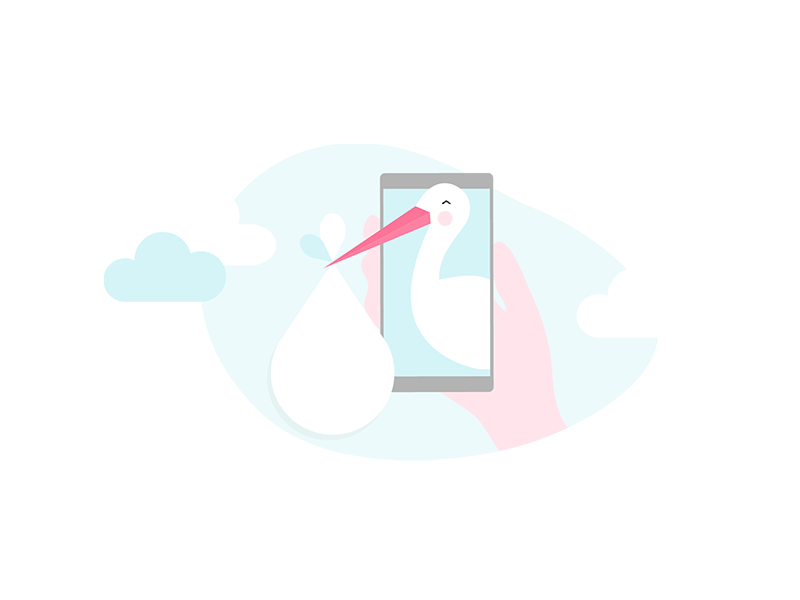 Stork & Baby Motion Graphic after effects animation app blue branding character clean design flat illustration illustrator ios minimal mobile motion design motion designer stork ui ux vector