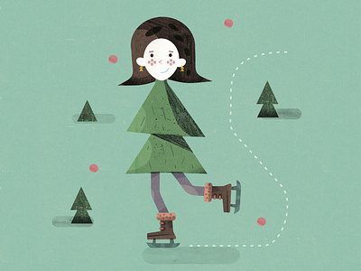 Girl Baum girl ice iceskating illustration schlittschuh skating tree trees xmas