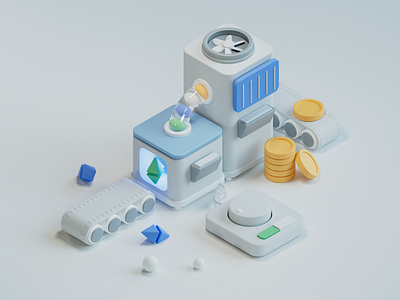 Crypter 3D Illustration 3d 3d icon 3d illustration 3d render button chart coin coin stack control pad conveyor crypter crypto crypto 3d eth fan illustration isometric machine render ui design