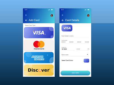 Add a Card add addcard americanexpress app design discover dribbleshot ios mastercard mpandaarts mpandaphotos ui ui ux ui design ux ux design uxd visa