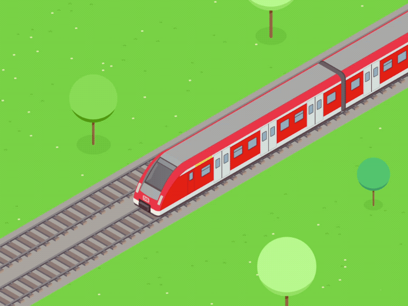 Train, out n' about db deutsche bahn isometric landscape loop public train transport