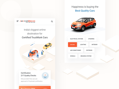 CarDekho Trustmark app buy cars car check car service car testing trustmark ui used cars