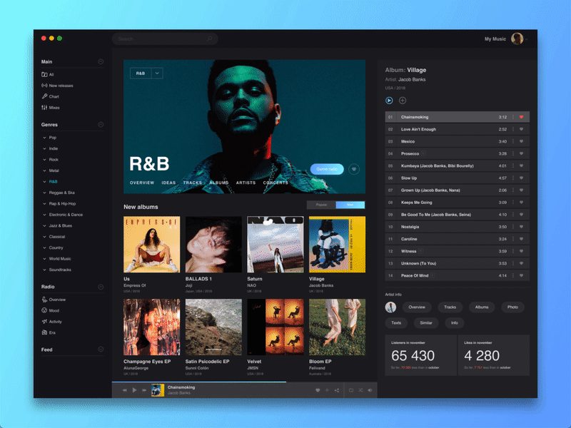 Dark Theme For Music App adobe animation app dark desktop music night ui ux xd