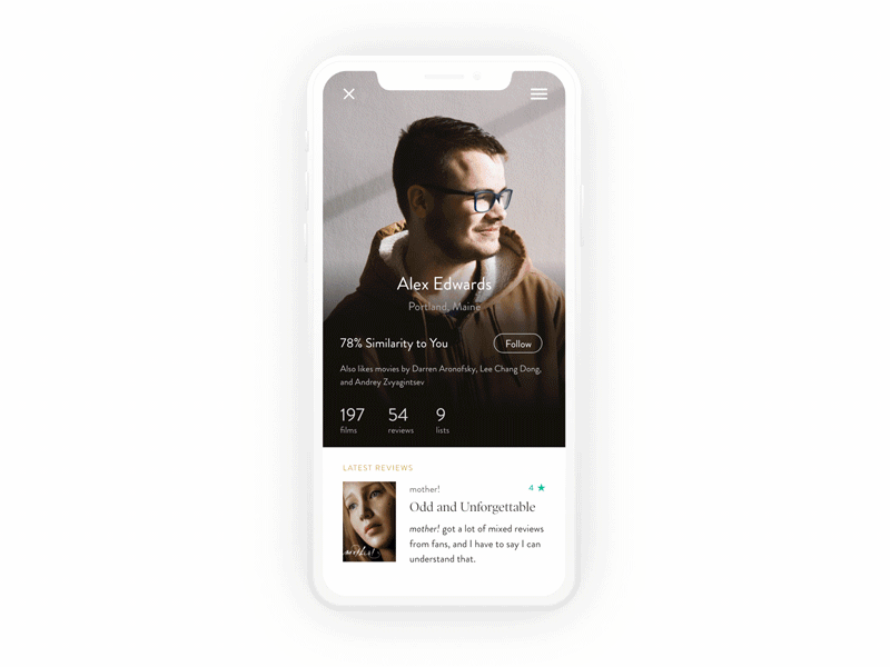 Movie App Profile adobe xd animated dailyui mobile movie profile