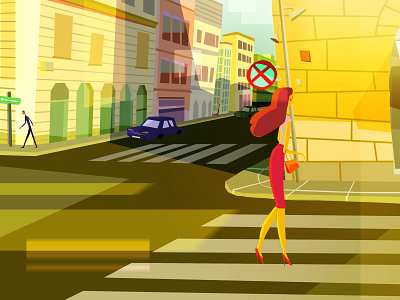 Woman in the city background art buildings character city digitalpainting illustration