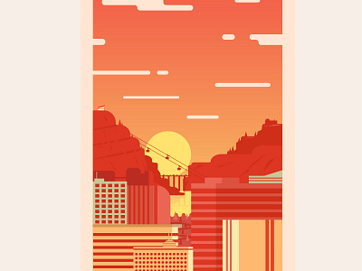 Postcard City architecture architecture design architecture visualization city concept design flatillustration illustration illustrator scenery sunset urban