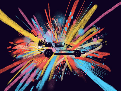 Back to the Future art back to the future colors delorean explosion fan art illustration